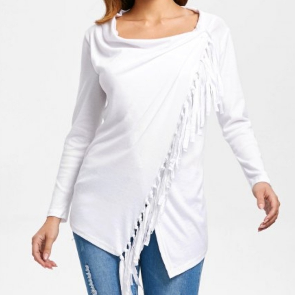 Boho Wrap Top Assymetrical Fringe Hem